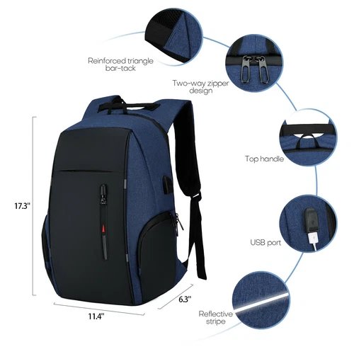 17" Oxford Anti-Diebstahl Laptop Rucksack Reise Business Schule Buchtasche mit USB-Anschluss - Bild 33 von 44