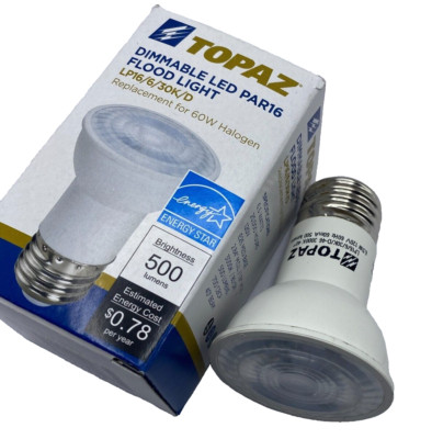 TOPAZ DIMMABLE LED PAR16 FLOOD LIGHT BULB LP16/6/30K/D 60W 6.5WATTS 120V  
