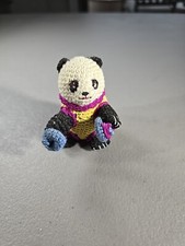Knitted Crocheted Miniature Panda Bear Ornament Vintage Holding Cymbals 3