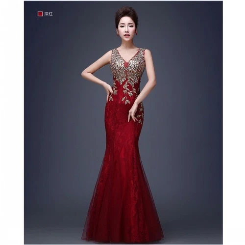 Women Lace Formal Dress Evening Gown Fishtail Mermaid Wedding Cocktail Plus Size - Bild 17 von 19