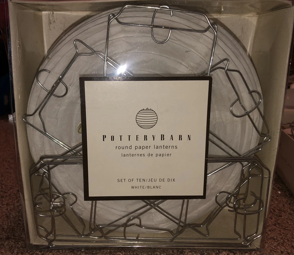 8” White Round Pottery Barn Japanese Paper Lantern Lamp Party Light Set of 20 - Image 2 of 4