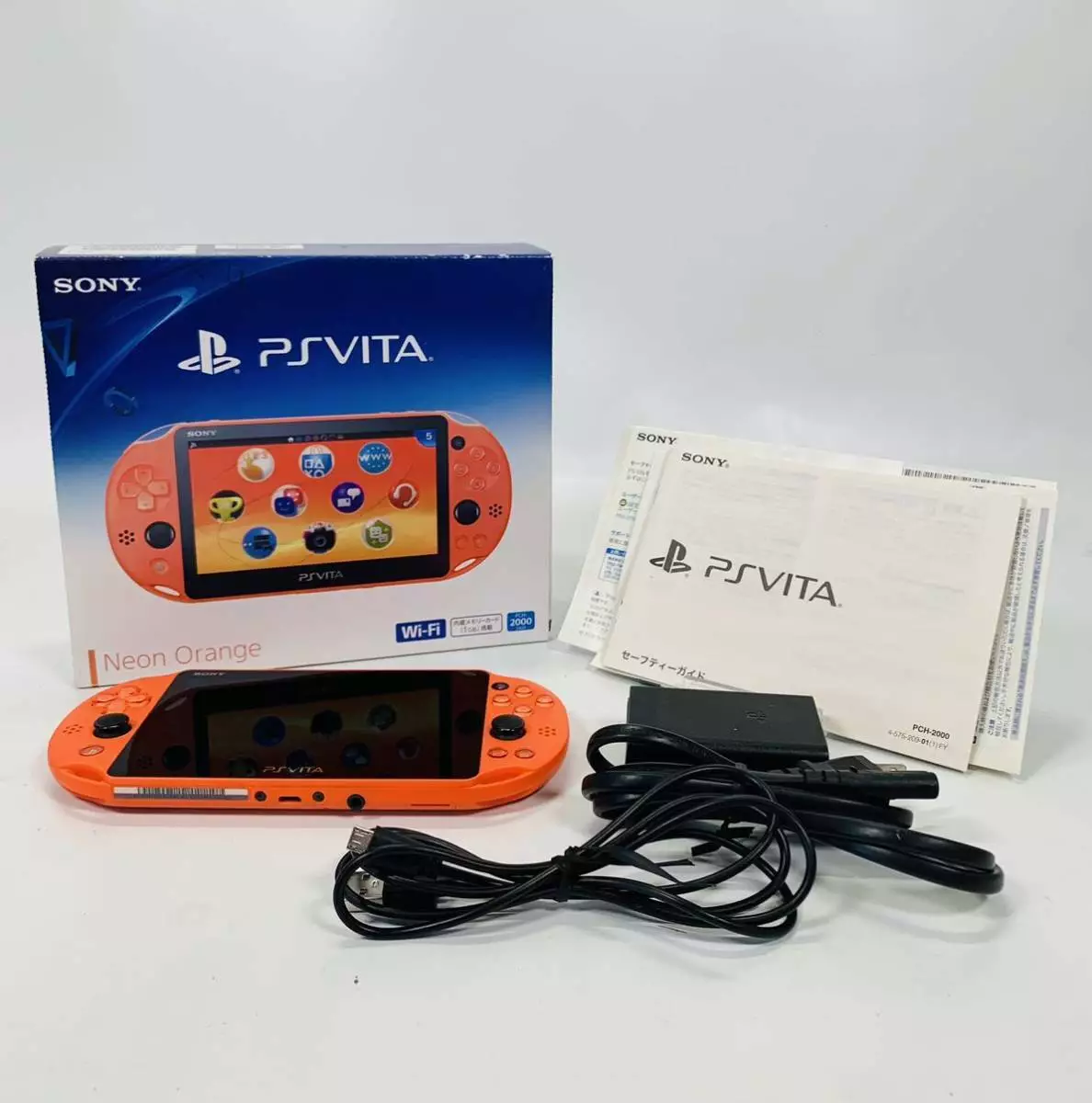 【Good】Sony PS Vita Neon Orange ZA 24 Slim PCH-2000 Rare w/ Box Region Free  F/S