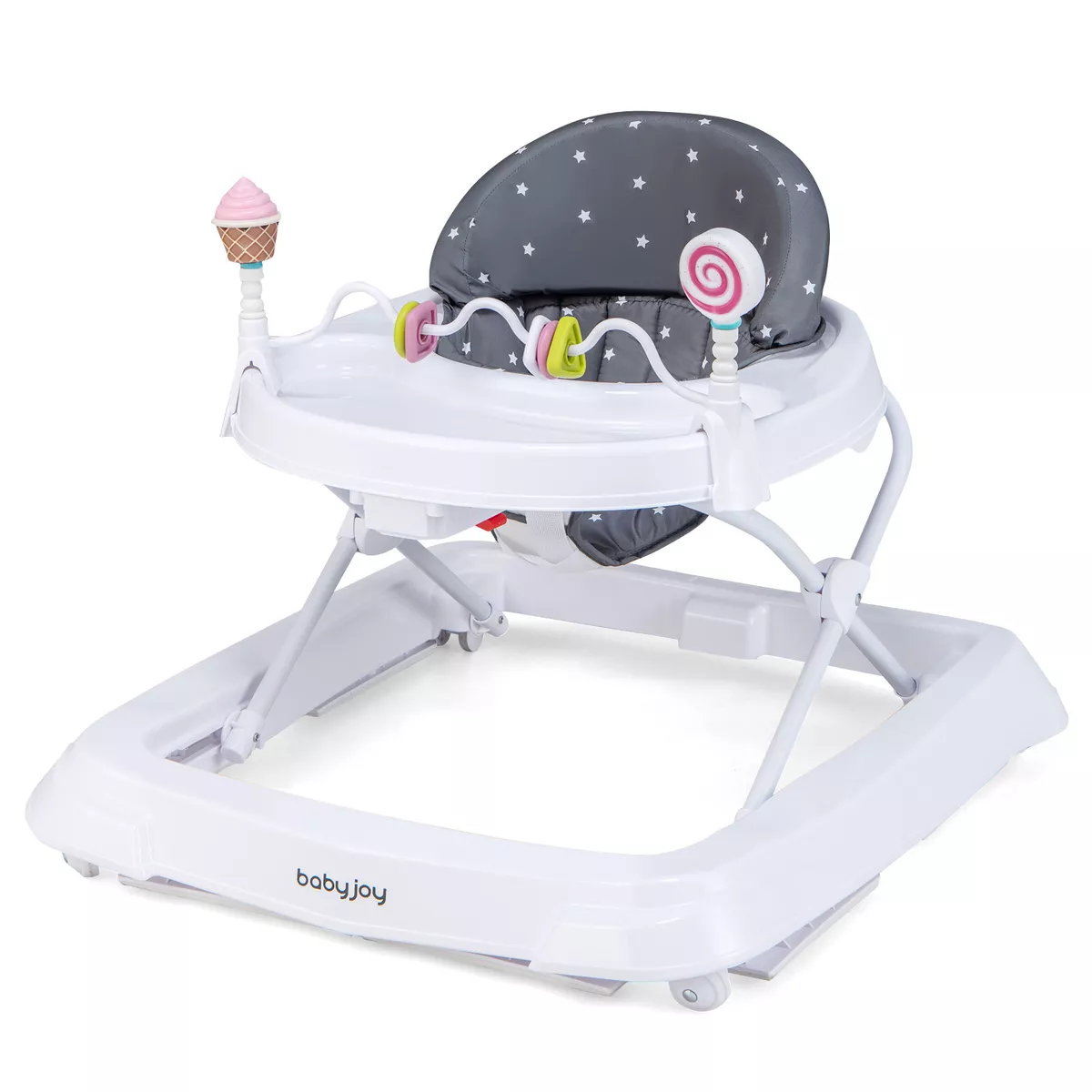 Foldable Baby Activity Walker with Adjustable Height and Detachable Seat Cushion-Pink | Costway