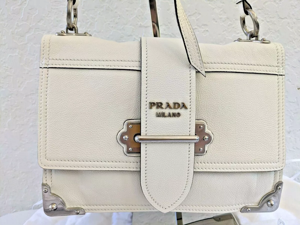 White Prada Cahier Leather Bag