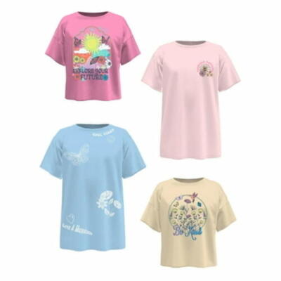 Wonder Nation Girls Graphic T-Shirts 4 Pack Size S 6-6X Multi Color Crew Neck