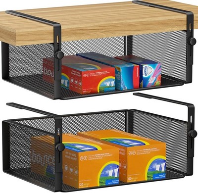 2Pack Under Shelf Basket Organizer,Adjustable Hanging Holder for Cabinet Pant...