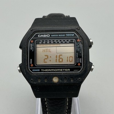 Vintage Casio 215 TS-1000 Mens Watch 37mm Gray Digital Thermometer