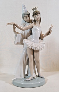 LLADRO 4882 "Carnival Couple" Porcelain Figurine Ballerina and Clown Spain