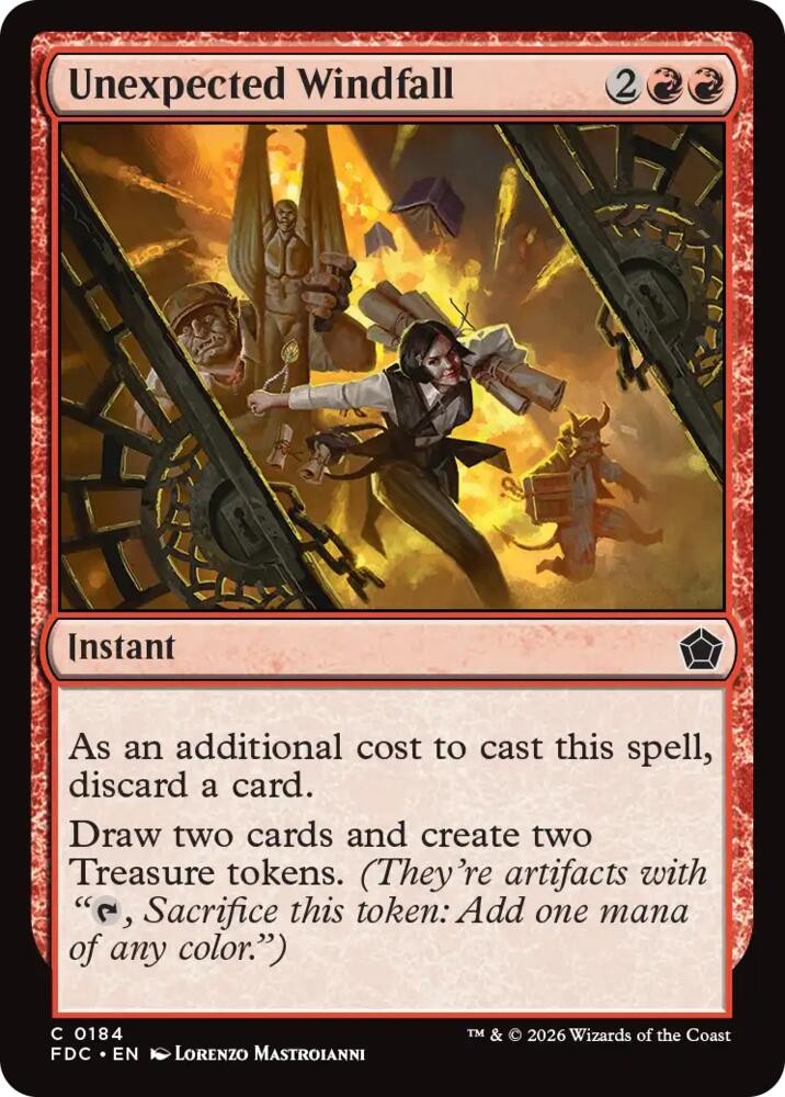 NM Unexpected Windfall, MTG, Foundations Commander, Magic the Gathering, 184