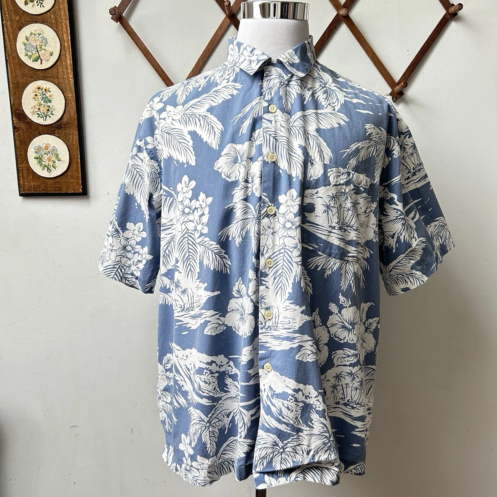 J. Crew Tropical Floral Hawaiian Cotton Shirt Mens Large