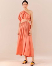 Farm Rio Orange One Shoulder Cut-Out Summery Tropical Maxi Dress Size Medium