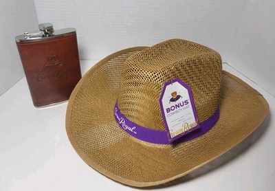 Crown Royal Canadian Whisky Collectable Straw Cowboy Hat Plus Leather Flask