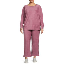 Terra & Sky Women's Plus Size WideLeg Cozy Velour Set 2-Piece Set Elegant Mauve 