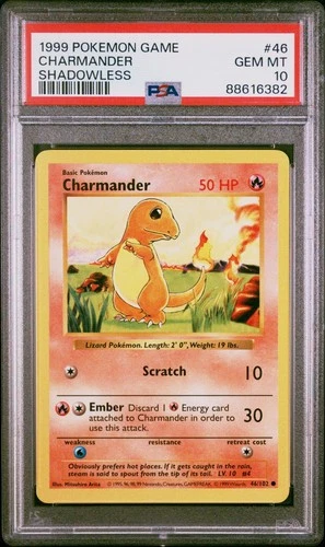 PSA 10 Charmander - Shadowless Base Set 1999 Pokemon Card - GEM MINT