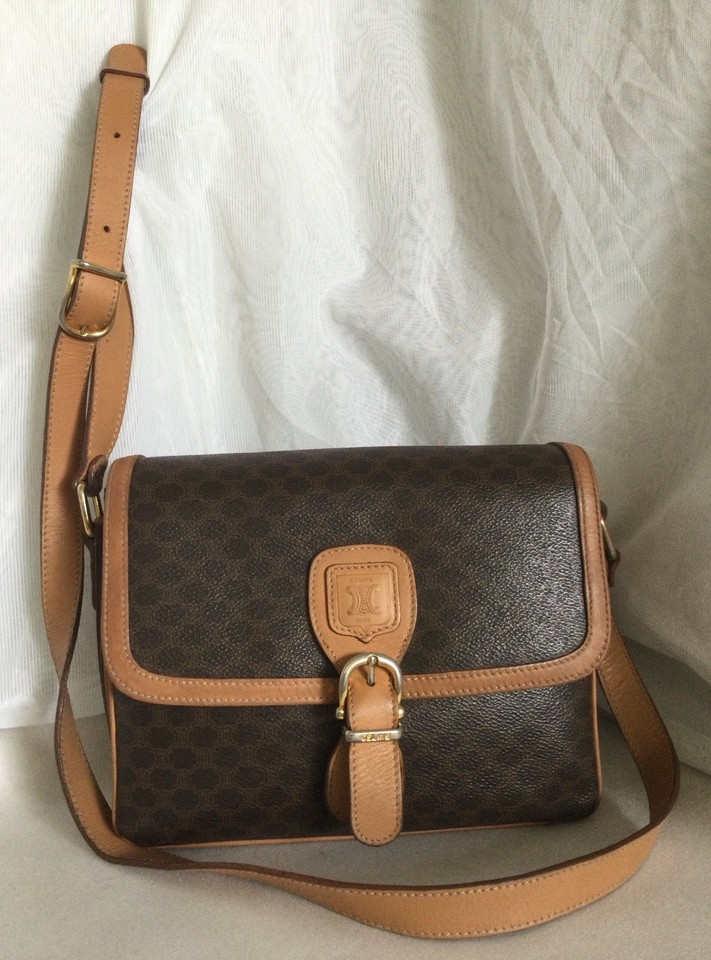 Vintage CELINE Leather/Vinyl Cross Body/Shoulder Bag / Handbag, Made In Italy