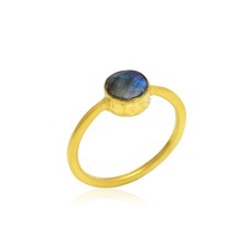 Labradorite Solitaire Ring 925 Sterling Silver 14K Gold Plated valentine's gift