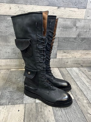 A.S.98 Tyrell Damen Stiefel Größe 40 UK 7 Schwarz Kniehoch Leder Schnürung Flach