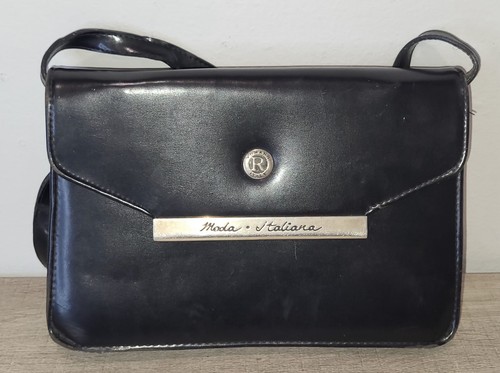 Vintage Moda Italiana Romano Italy Black Leather Purse Bag Crossbody Handbag