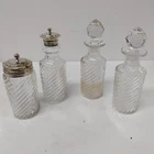 Antique Cut Glass Vanity Set 4 Bottles Silver Plated Lids Victorian Style