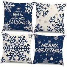 Christmas Pillow Covers 16x16 Blue Christmas Decorations 16" x 16" Pack of 4 