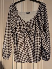 Simply Be Women's Size 26 Bardot Black & White Gingham Top Lined Plus Size