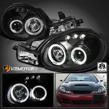 Black Fits 2000-2002 Dodge Neon LED Halo Projector Headlights+Signal Lamps Pair