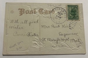 1914 Postcard - Fairgrove Michigan - Nice Franking!