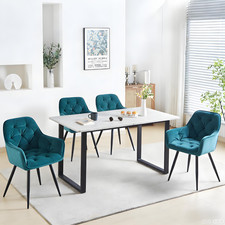 Marble Effect Dining Table and 4PCS Velvet Chairs set Kitchen Dining Room Office