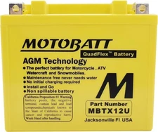 MotoBatt MBTX12U 14Ah 200 CCA AGM Powersports Battery replaces YTX12 YB12BB2