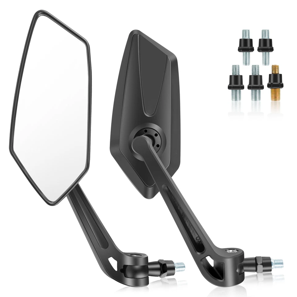 Universal Motorcycle Rearview Wing Mirrors 8mm/10mm For Honda Yamaha Suzuki ATV - Image 2 of 4