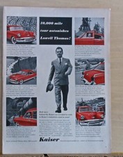 1953 magazine ad for Kaiser autos - Lowell Thomas 10,000 mile tour across USA