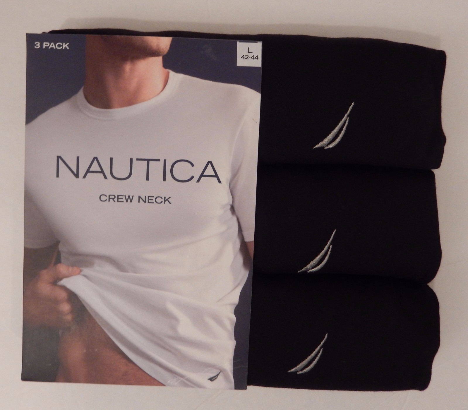 3 GENUINE NAUTICA MENS COTTON BLACK CREWNECK S M L XL XXL TSHIRTS