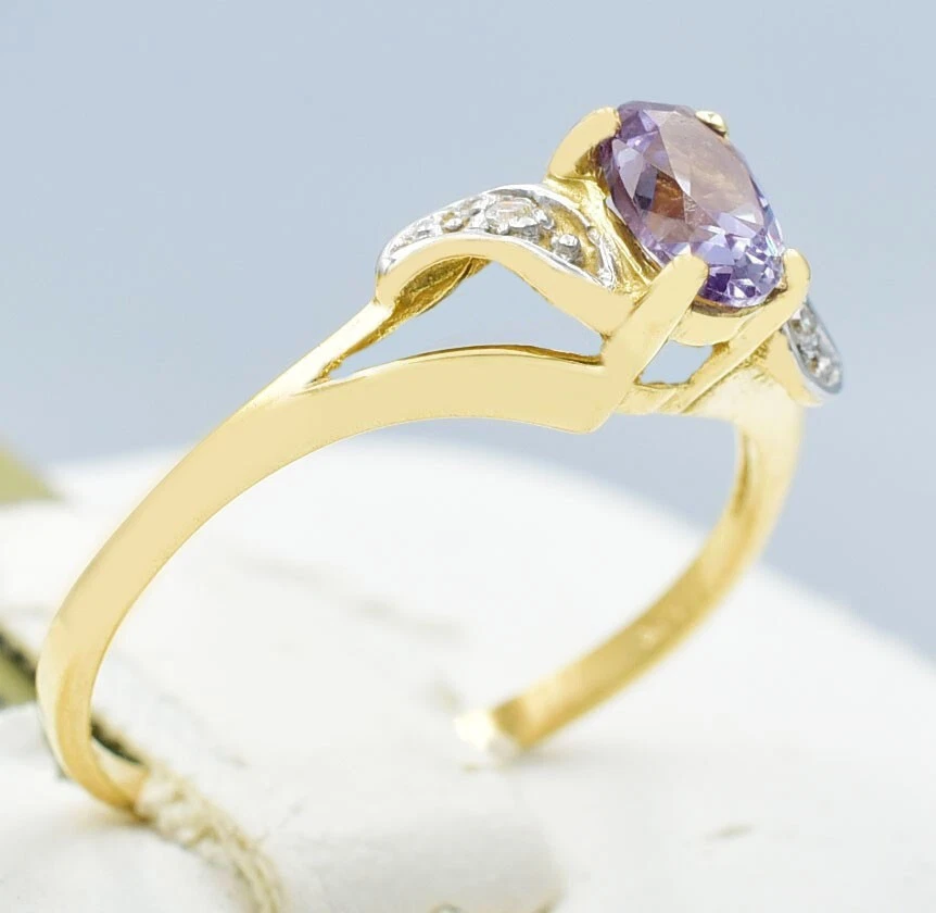 LAB CREATED 0.68 Cts ALEXANDRITE & GENUINE DIAMOND RING 10K GOLD - New With Tag - Image 2 of 4