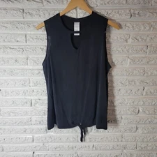 Time Tru Women Top XL 16 18 Sleeveless Tied Front Black Casual Comfy Lightweight
