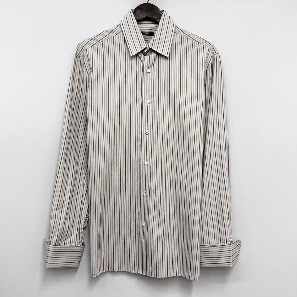 Luigi Borrelli Men's Size 16/41 French Cuff L/S Dress Shirt Beige Striped Italy - Image 2 of 4