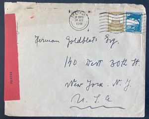 1941 Tel Aviv Palestine Censored Cover To New York Usa