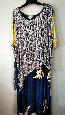 Vintage 80's B.O.P Casual Maxi Dress Sz 3X , Golden Girls style, layered, beachy