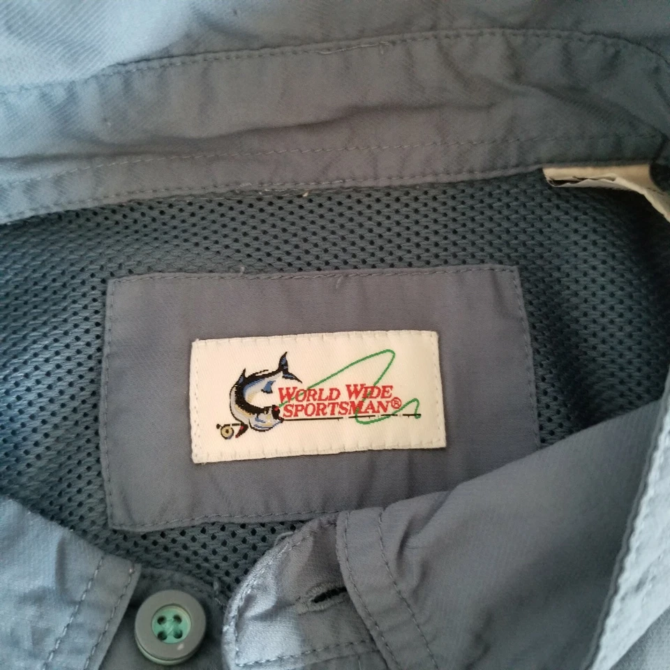 Рубашка рыболовная вентилируемая мужская спортивная по всему миру синяя с коротким рукавом размер XL - Изображение 3 из 4