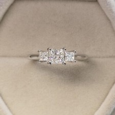 Princess Cut DVVS1 Diamond 14k White Gold Finish Three Stone Engagement Ring