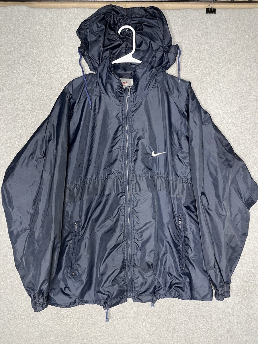 メンズウェア 90s vintage nike design nylon jacket VINTAGE 90s Nike Nylon Jacket Full Zip Red Logo Hooded Size Medium