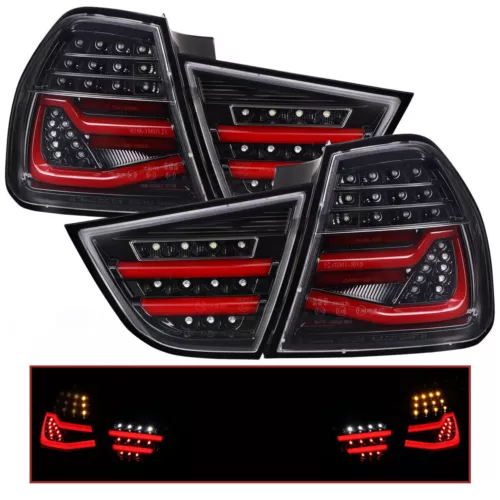 Black LED Rear Tail Lights Fits for BMW E90 3 Series 325i 328i Sedan 2009-2011 - Picture 2 of 13