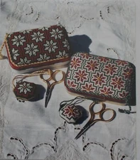 Poinsettia Patchwork - December Tin Topper with Fob - Samplers and Such 