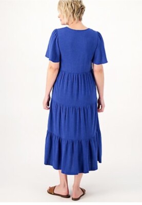 Susan Graver Reg Pure Linen Blend Tiered Button-Front Midi Dress Black  Medium | eBay
