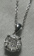 14K White Gold Diamond Cluster Pendant Necklace 585 RCI Indonesia, 18”, 1990’s