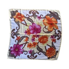 Vintage PVA Floral Scarf  Bold Orange Purple Paisley  Square Retro Chic