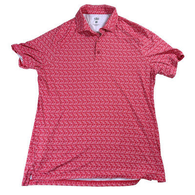 1764 Polo Shirt Mens L Red Micro Print Short Sleeve Casual Performance Shirt Fit