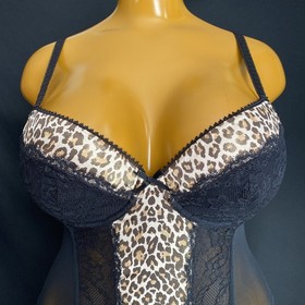 Ann Summers Underwired Suspender Basque Animal Print, Black Mesh & Lace UK 14-16