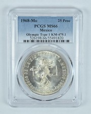 1968 Mo Mexico 25 Pesos Olympic Type 1 MS66 PCGS Blue Label *1019