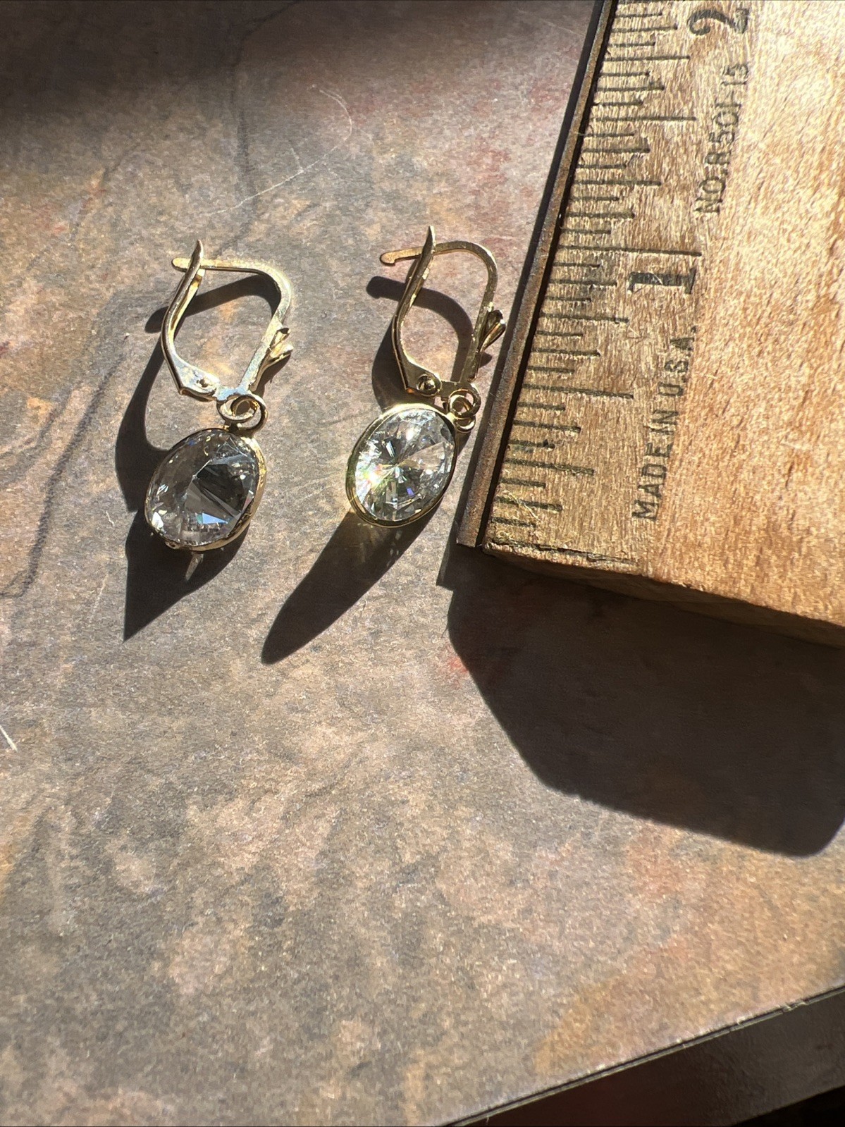 14K Solid Gold Earrings CZ Dangles Leverback Pier… - image 3