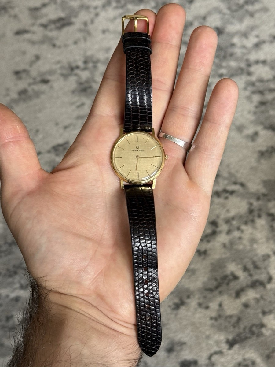 Vintage Universal Geneve 18K Gold Manual Wind Watch Runs View 5